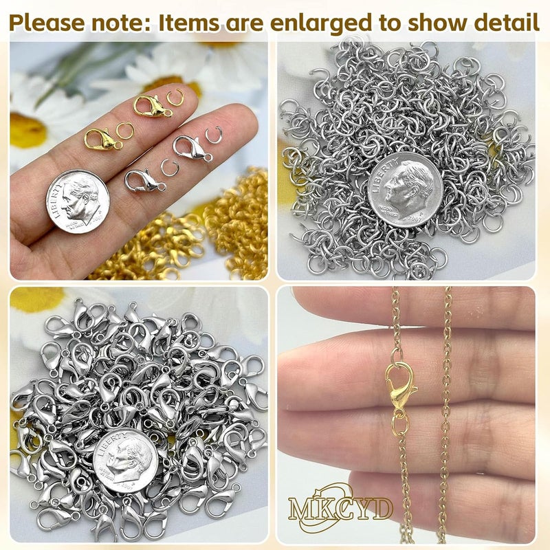 MKCYD 700Pcs Lobster Claw Clasps and Open Jump Rings Set, 14K Gold and Silver Necklace Clasps and Closures Lobster Parrot Trigger Clasp for Jewelry Making - Image 3